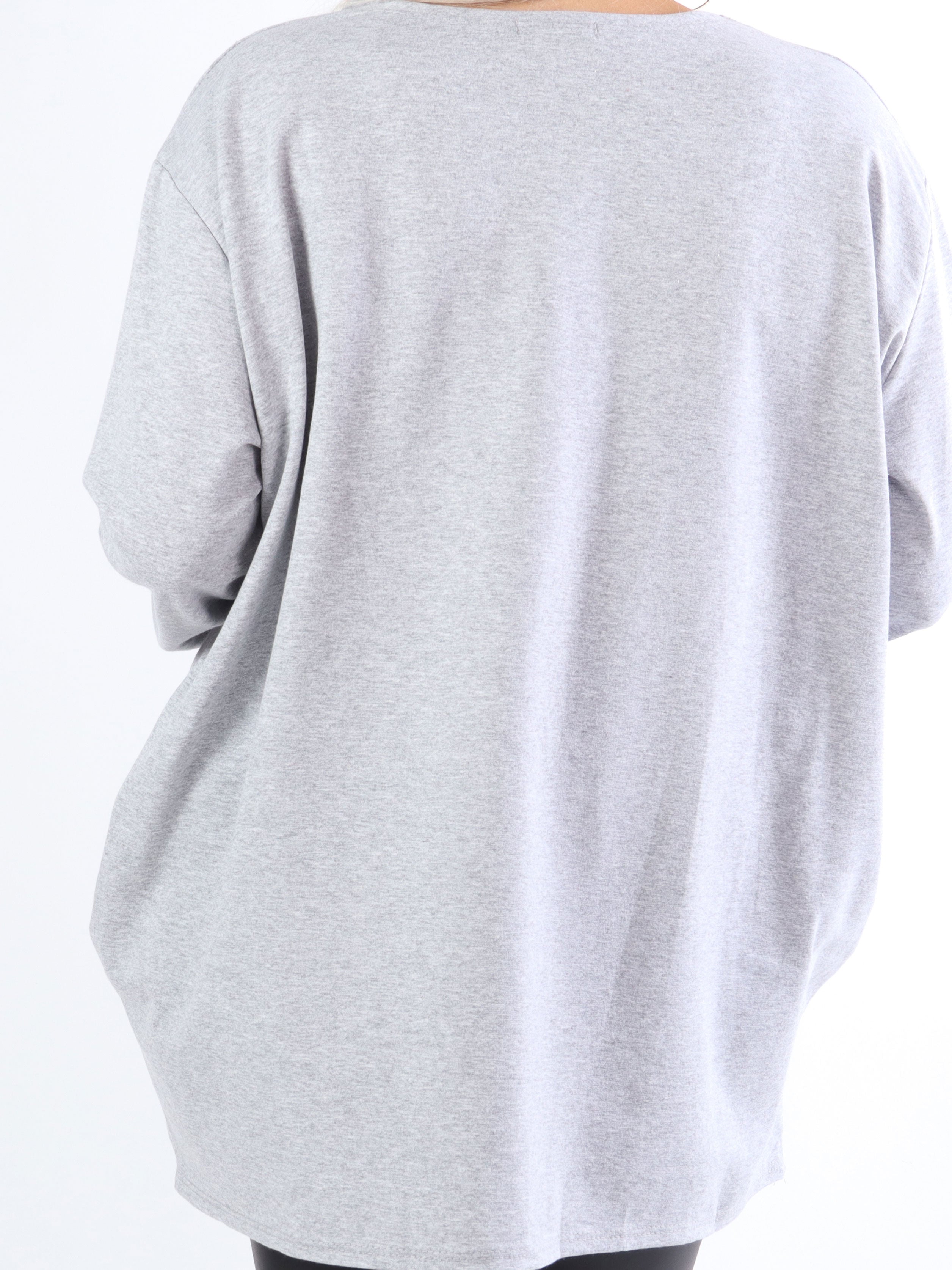 Hearty - Plus size joggingbluse med sølv print foran